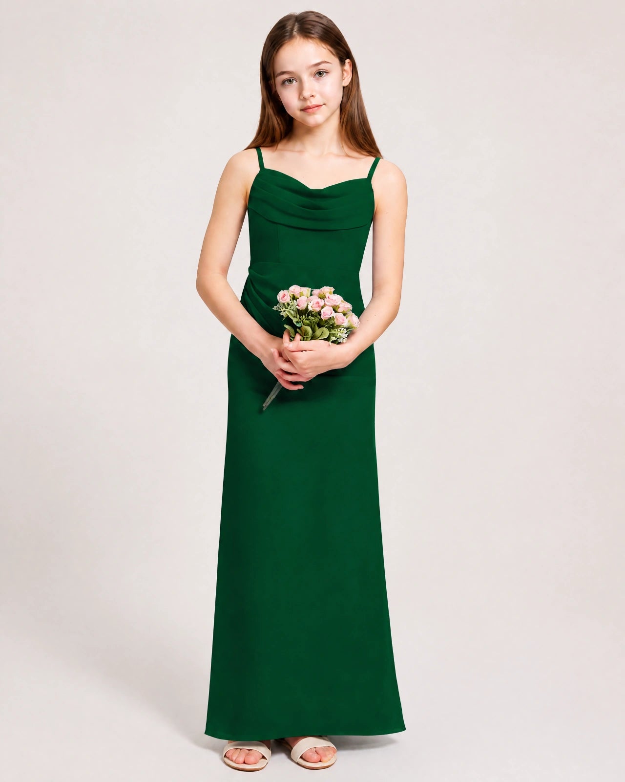 Dideyttawl Dusty Blue Chiffon Junior Bridesmaid Dress Cowl Neck A-Line Formal Dress
