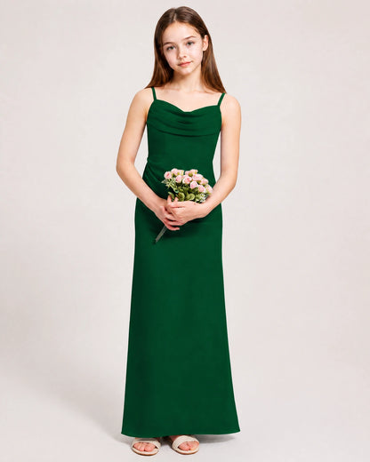 Dideyttawl Dusty Blue Chiffon Junior Bridesmaid Dress Cowl Neck A-Line Formal Dress