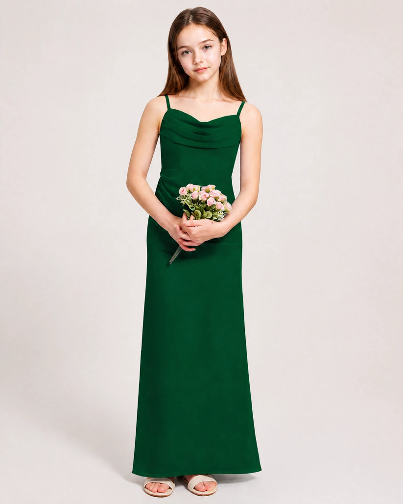 Dark Green Chiffon Sheath Junior Bridesmaid Dress Front View