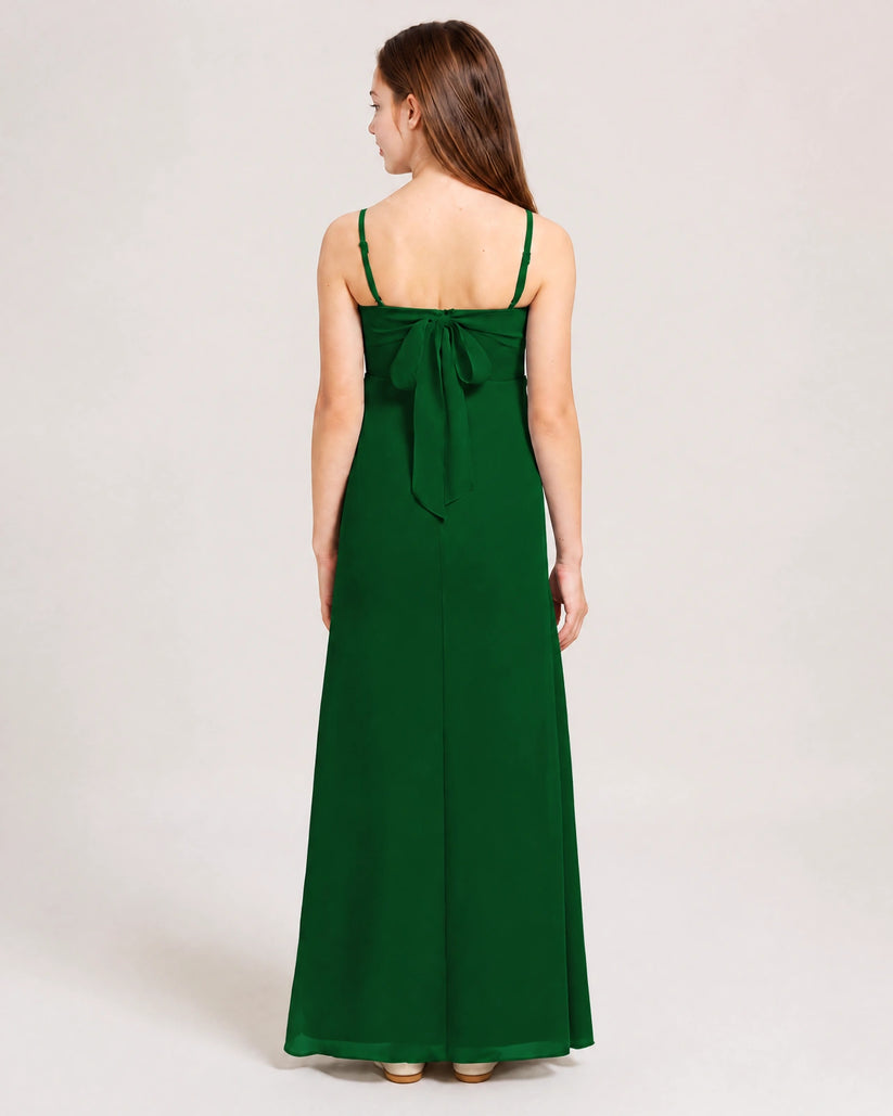 Dark Green Chiffon A-line Junior Bridesmaid Dress Back View