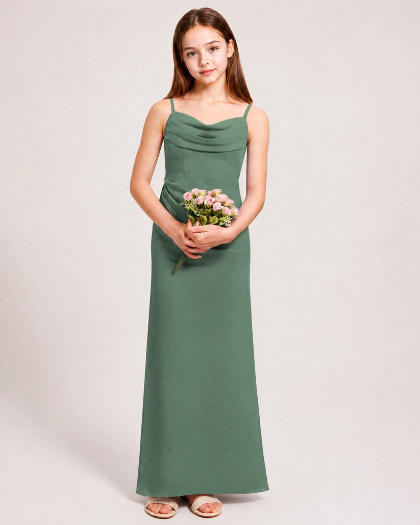 Eucalyptus Chiffon A-line Junior Bridesmaid Dress Front View