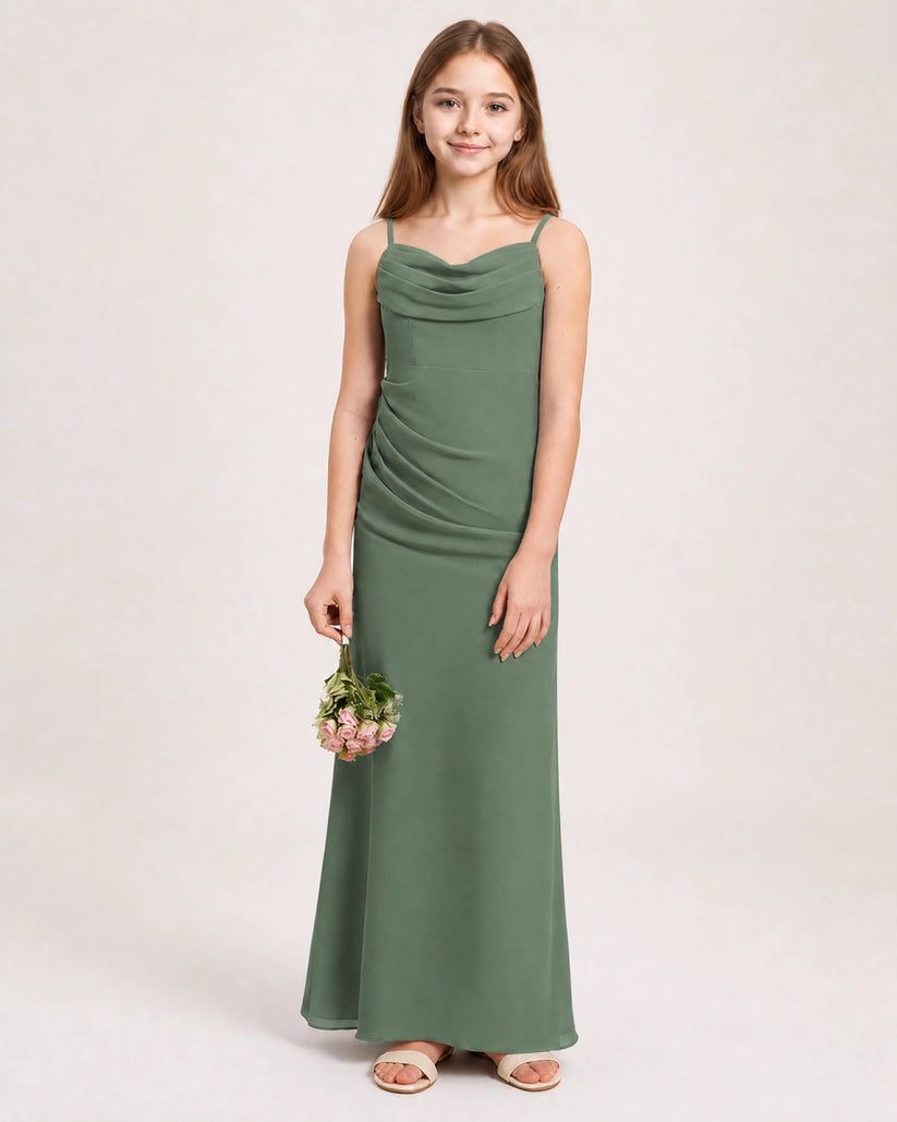 Eucalyptus Chiffon A-line Junior Bridesmaid Dress Front View