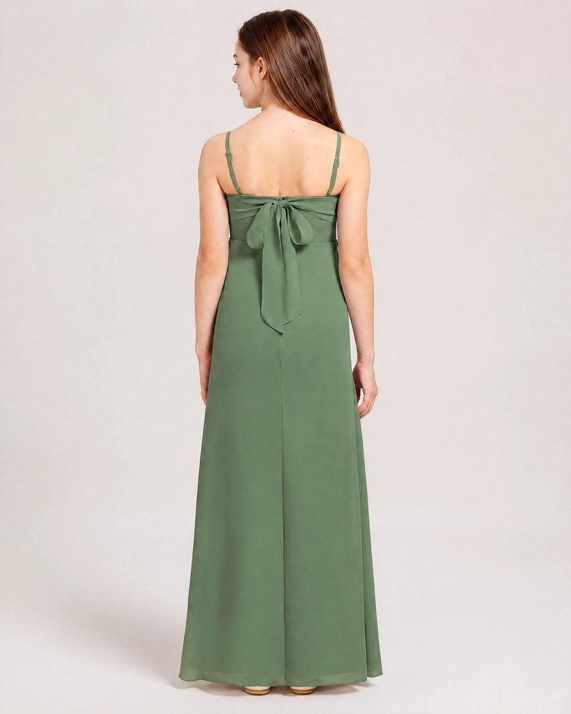 Eucalyptus Chiffon A-line Junior Bridesmaid Dress Back View