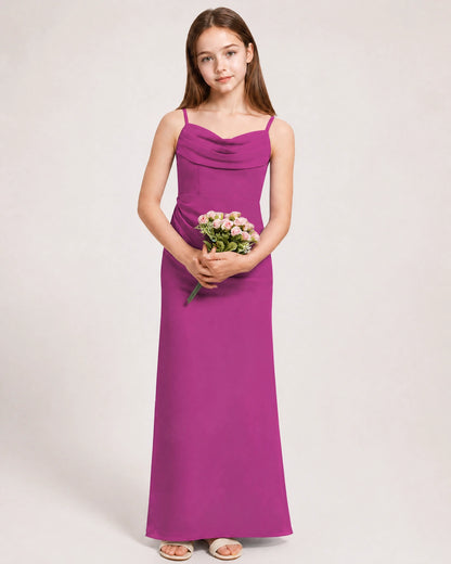 Dideyttawl Dusty Blue Chiffon Junior Bridesmaid Dress Cowl Neck A-Line Formal Dress