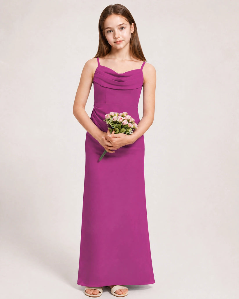 Fuchsia Chiffon A-line Junior Bridesmaid Dress Front View