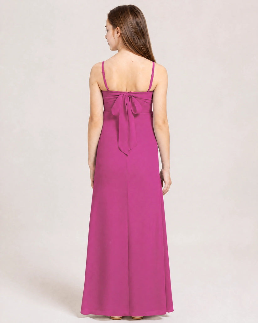 Fuchsia Chiffon A-line Junior Bridesmaid Dress Back View