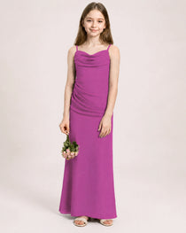 Dideyttawl Dusty Blue Chiffon Junior Bridesmaid Dress Cowl Neck A-Line Formal Dress