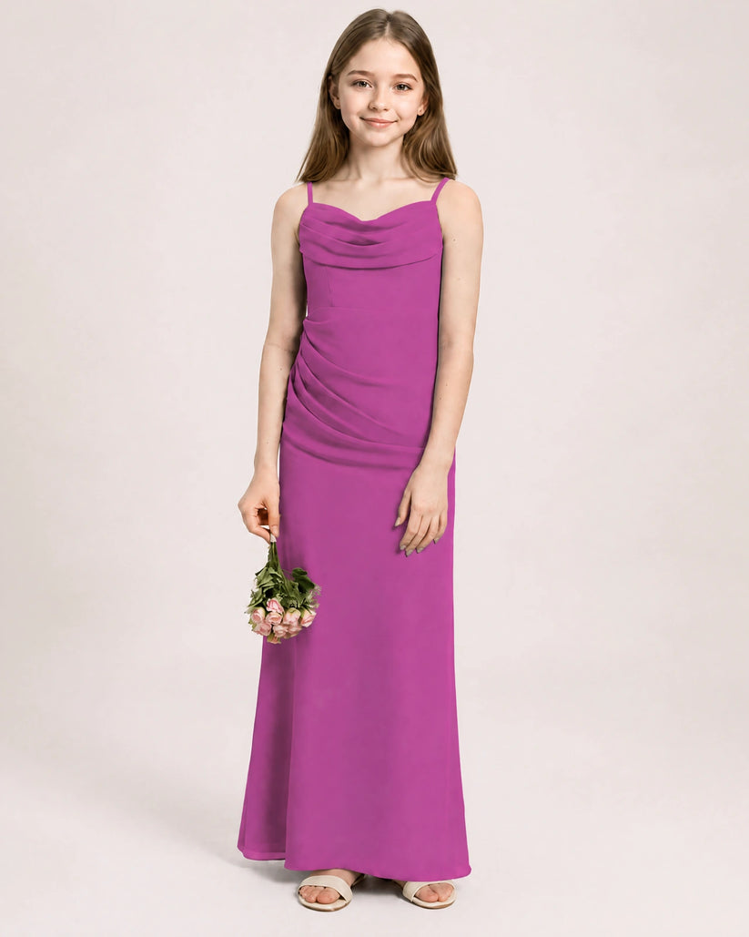 Fuchsia Chiffon Sheath Junior Bridesmaid Dress Front View
