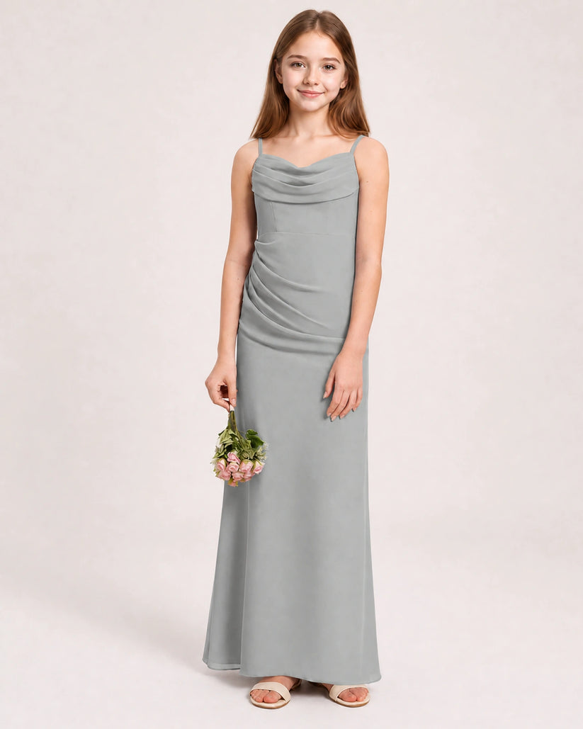 Grey Chiffon Sheath Junior Bridesmaid Dress Front View