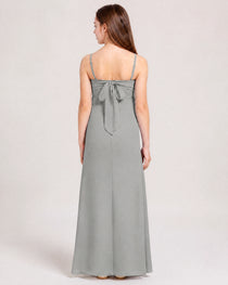 Dideyttawl Dusty Blue Chiffon Junior Bridesmaid Dress Cowl Neck A-Line Formal Dress