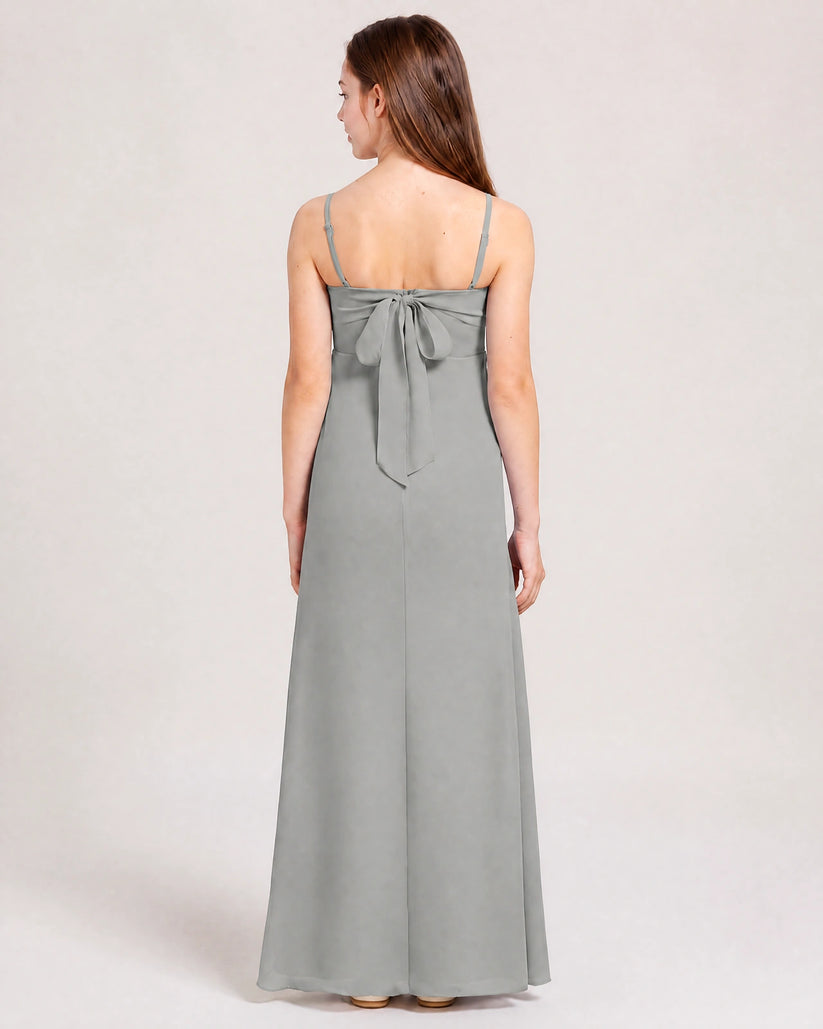 Grey Chiffon A-line Junior Bridesmaid Dress Back View