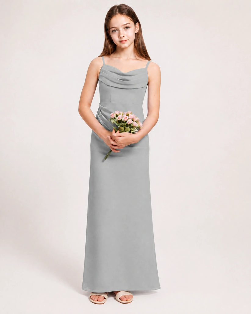 Grey Chiffon A-line Junior Bridesmaid Dress Front View