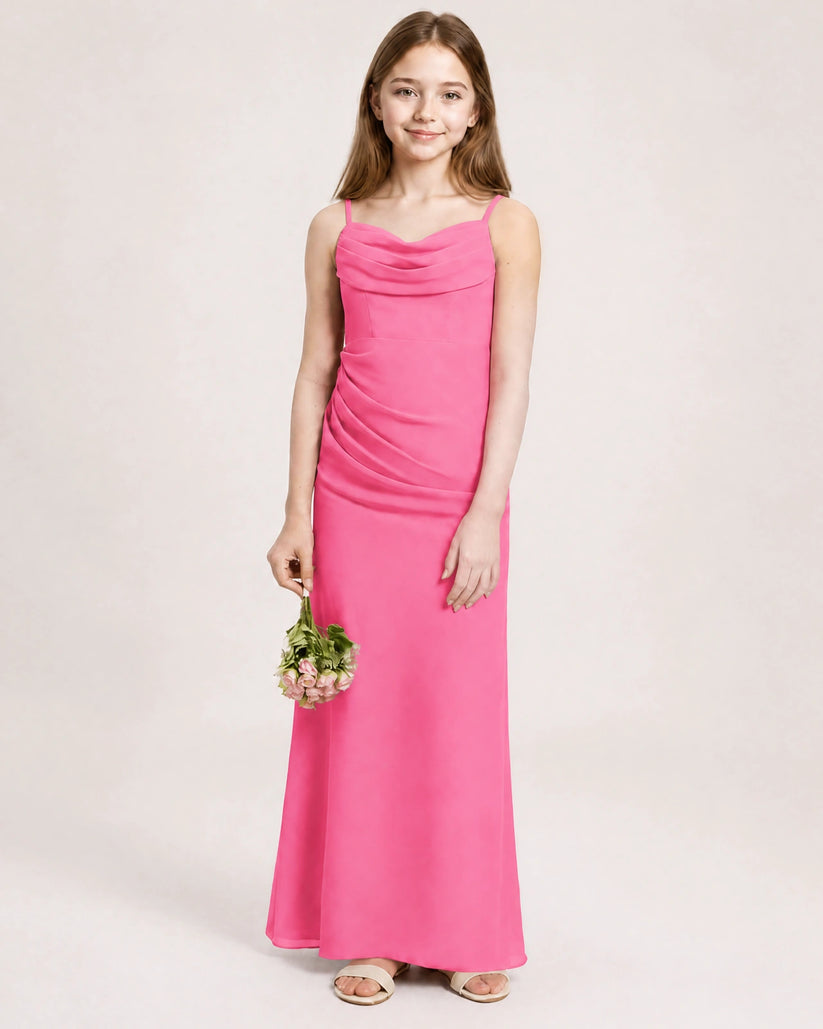 Hot Pink Chiffon Sheath Junior Bridesmaid Dress Front View