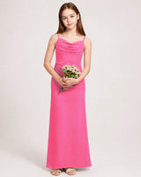 Hot Pink Chiffon Sheath Junior Bridesmaid Dress Front View