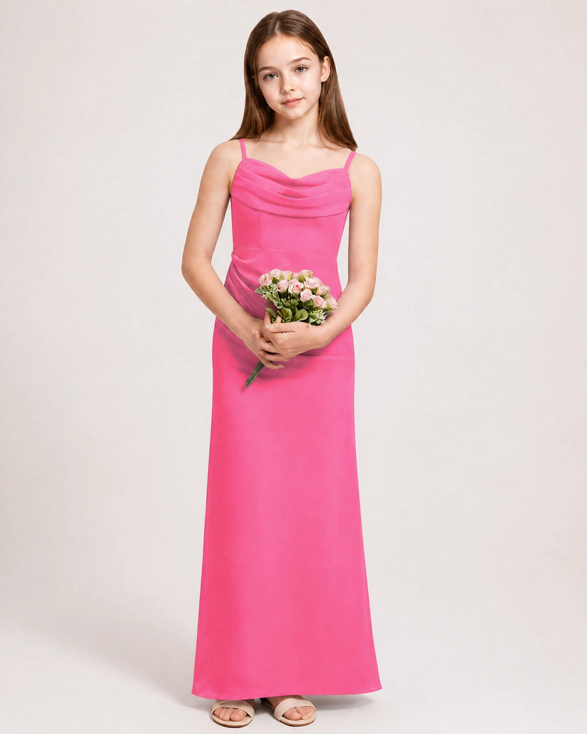 Hot Pink Chiffon Sheath Junior Bridesmaid Dress Front View