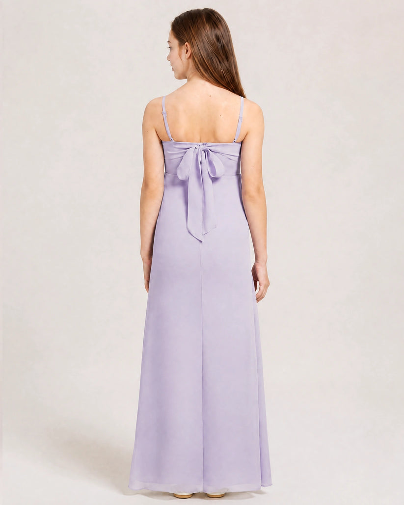 Lavender Chiffon A-line Junior Bridesmaid Dress Back View