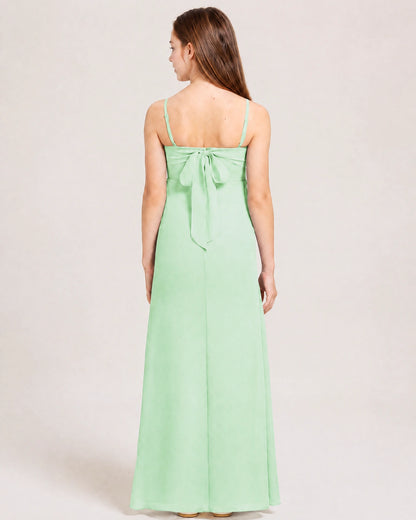 Dideyttawl Dusty Blue Chiffon Junior Bridesmaid Dress Cowl Neck A-Line Formal Dress