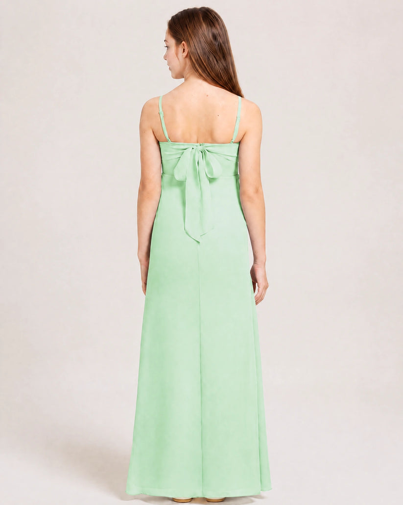 Mint Green Chiffon A-line Junior Bridesmaid Dress Back View