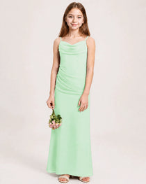Dideyttawl Dusty Blue Chiffon Junior Bridesmaid Dress Cowl Neck A-Line Formal Dress