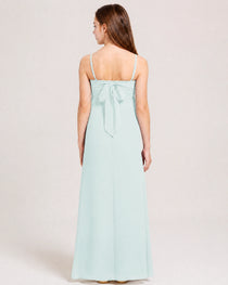 Dideyttawl Dusty Blue Chiffon Junior Bridesmaid Dress Cowl Neck A-Line Formal Dress