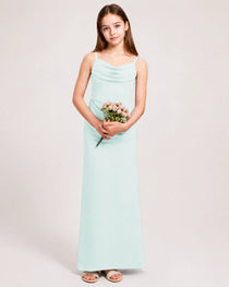 Dideyttawl Dusty Blue Chiffon Junior Bridesmaid Dress Cowl Neck A-Line Formal Dress