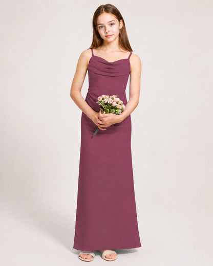Dideyttawl Dusty Blue Chiffon Junior Bridesmaid Dress Cowl Neck A-Line Formal Dress