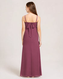Dideyttawl Dusty Blue Chiffon Junior Bridesmaid Dress Cowl Neck A-Line Formal Dress