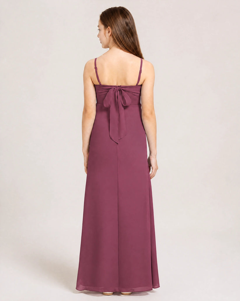 Mulberry Chiffon A-line Junior Bridesmaid Dress Back View