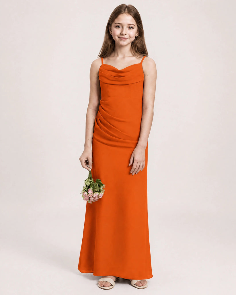Orange Chiffon Sheath Junior Bridesmaid Dress Front View