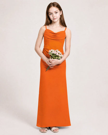 Dideyttawl Dusty Blue Chiffon Junior Bridesmaid Dress Cowl Neck A-Line Formal Dress
