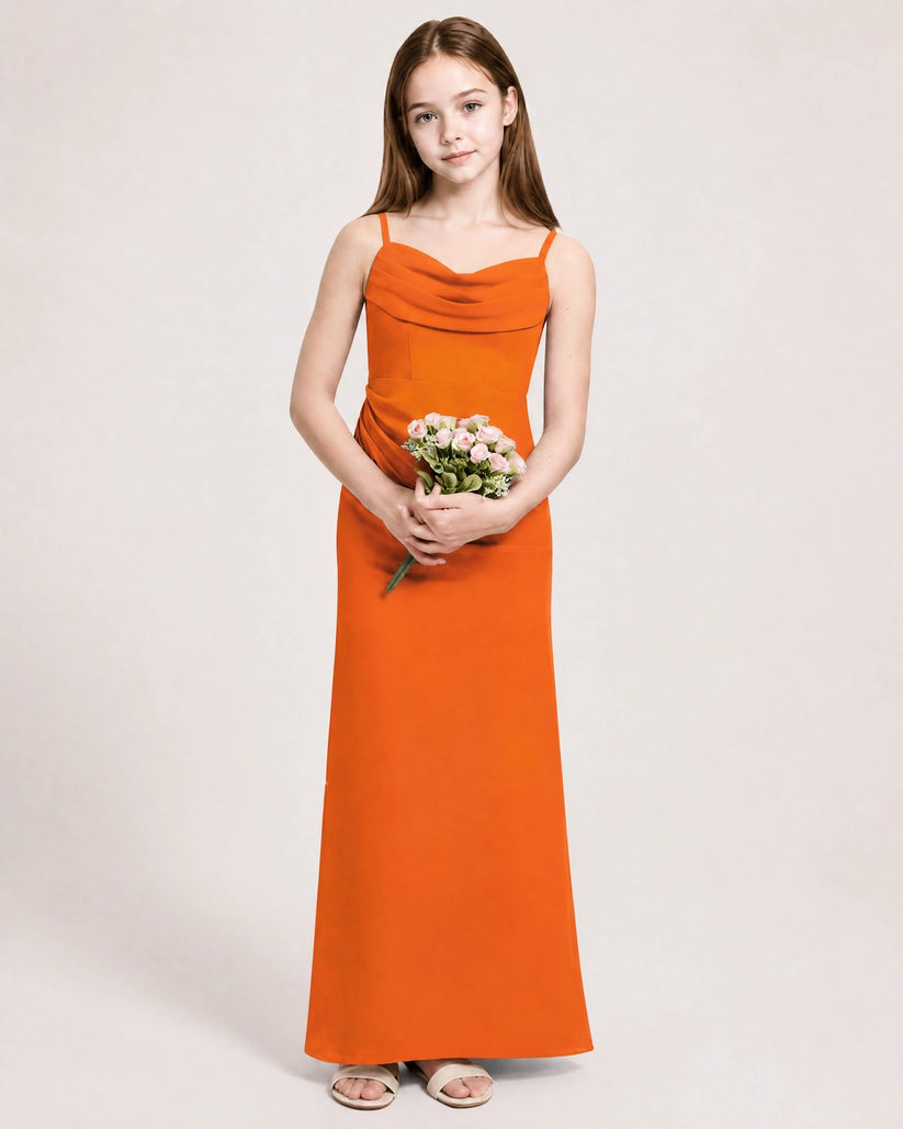 Orange Chiffon Sheath Junior Bridesmaid Dress Front View