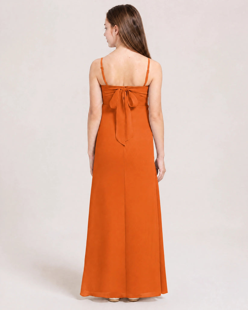 Orange Chiffon A-line Junior Bridesmaid Dress Back View