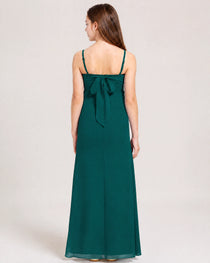 Dideyttawl Dusty Blue Chiffon Junior Bridesmaid Dress Cowl Neck A-Line Formal Dress