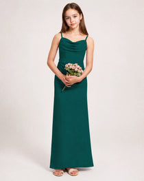 Dideyttawl Dusty Blue Chiffon Junior Bridesmaid Dress Cowl Neck A-Line Formal Dress