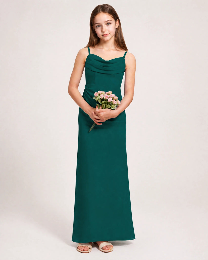 Peacock Chiffon Sheath Junior Bridesmaid Dress Front View