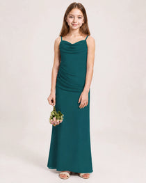 Dideyttawl Dusty Blue Chiffon Junior Bridesmaid Dress Cowl Neck A-Line Formal Dress