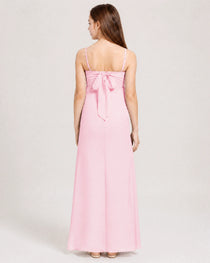 Dideyttawl Dusty Blue Chiffon Junior Bridesmaid Dress Cowl Neck A-Line Formal Dress