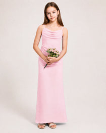 Dideyttawl Dusty Blue Chiffon Junior Bridesmaid Dress Cowl Neck A-Line Formal Dress