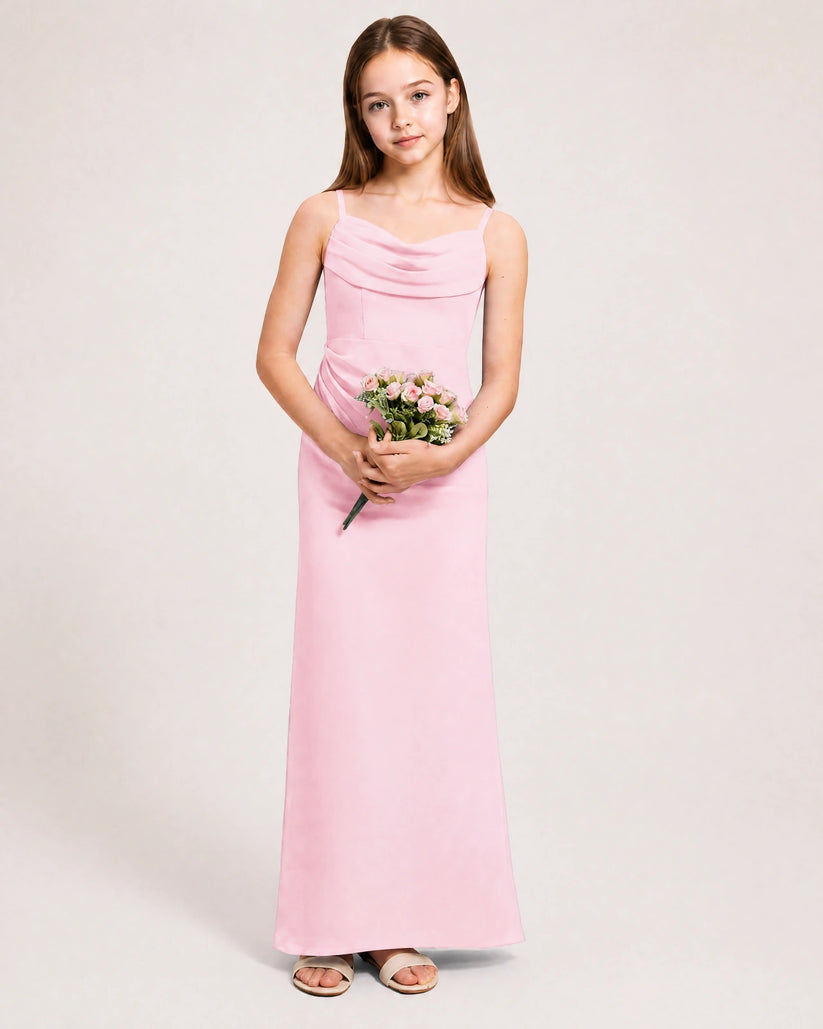 Pink Chiffon Sheath Junior Bridesmaid Dress Front View