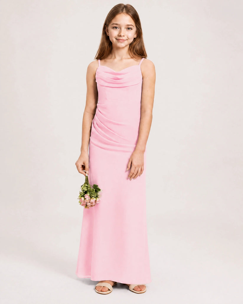 Pink Chiffon Sheath Junior Bridesmaid Dress Front View