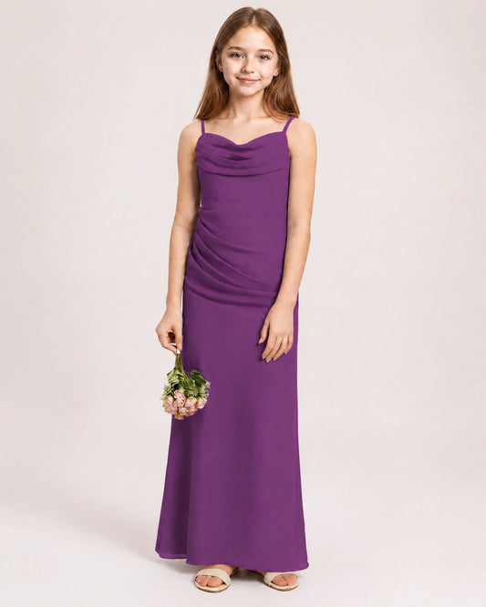 Purple Chiffon Sheath Junior Bridesmaid Dress Front View