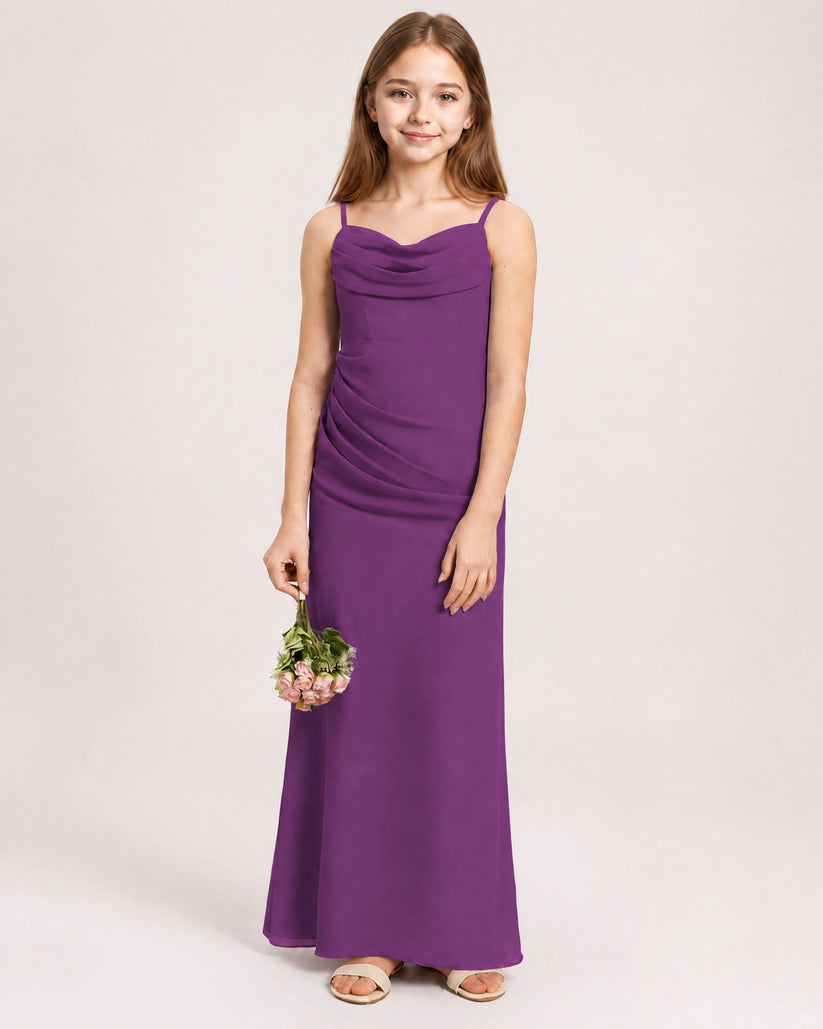 Purple Chiffon Sheath Junior Bridesmaid Dress Front View