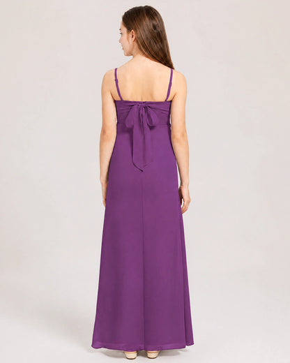 Dideyttawl Dusty Blue Chiffon Junior Bridesmaid Dress Cowl Neck A-Line Formal Dress