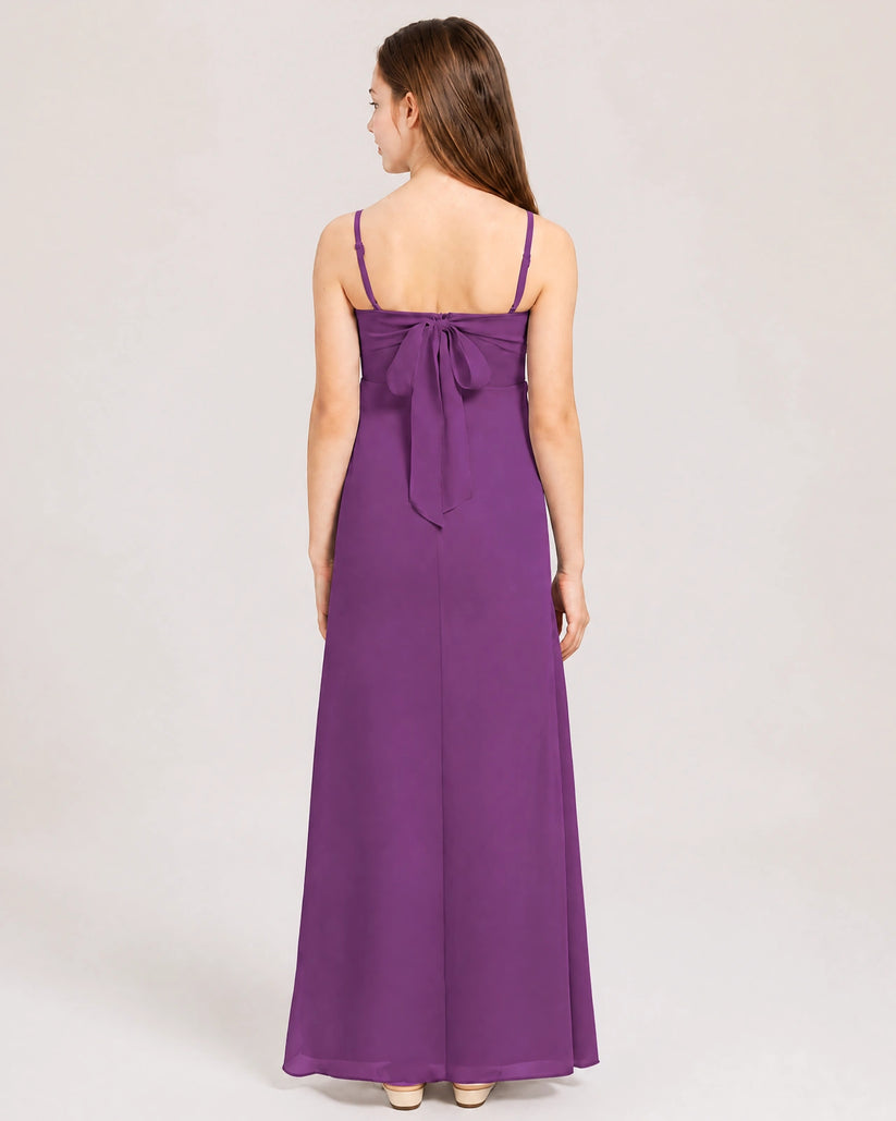 Purple Chiffon A-line Junior Bridesmaid Dress Back View