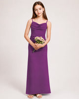 Purple Chiffon Sheath Junior Bridesmaid Dress Front View
