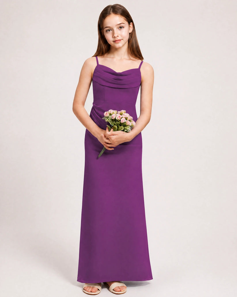 Purple Chiffon Sheath Junior Bridesmaid Dress Front View