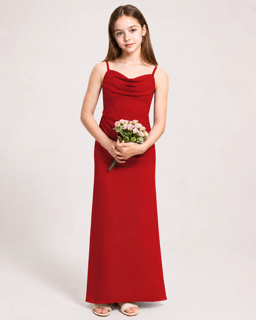Red Chiffon A-line Junior Bridesmaid Dress Front View