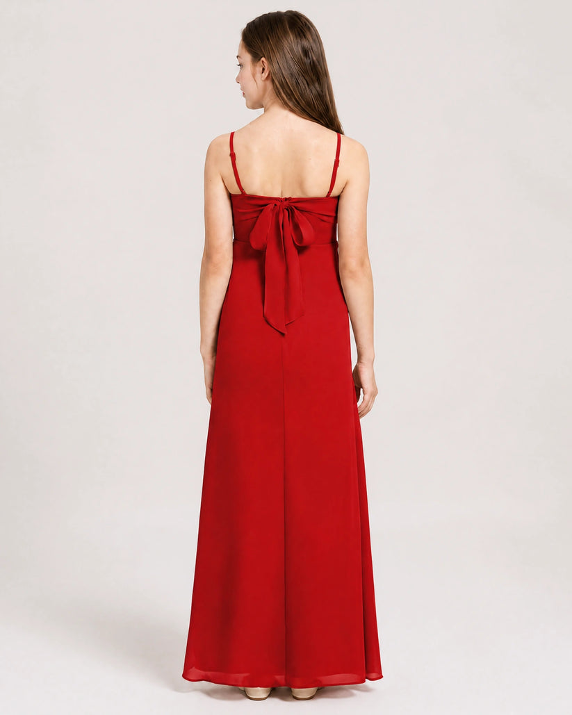 Red Chiffon A-line Junior Bridesmaid Dress Back View