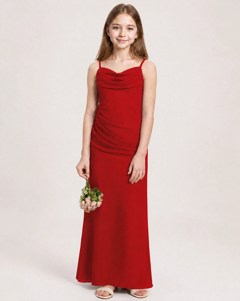 Red Chiffon Sheath Junior Bridesmaid Dress Front View