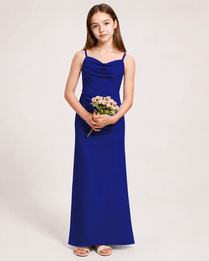 Royal Blue Chiffon Sheath Junior Bridesmaid Dress Front View
